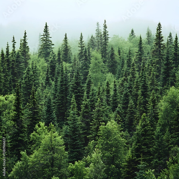 Fototapeta A lush green forest from above On white background