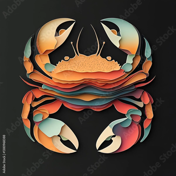 Fototapeta Paper Cut Style Crab Illustration