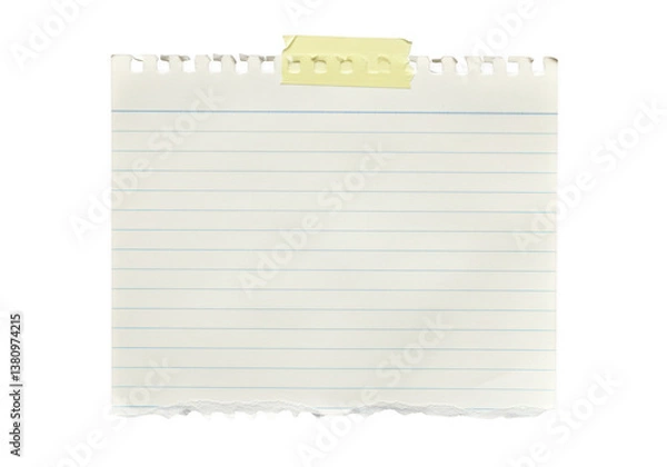 Fototapeta A piece of lined notebook paper with torn bottom and top edges isolated on transparent background