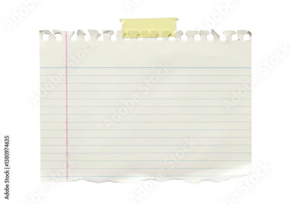 Fototapeta A piece of lined notebook paper with torn bottom and top edges isolated on transparent background