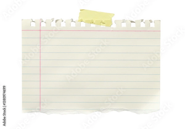 Fototapeta A piece of lined notebook paper with torn bottom and top edges isolated on transparent background