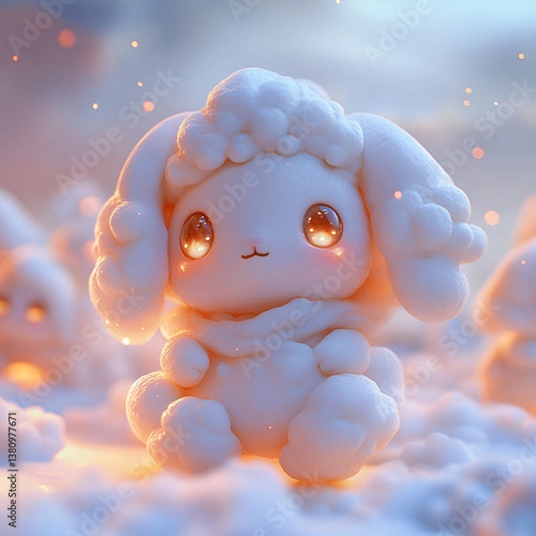 Fototapeta Adorable Fluffy Rabbit in Dreamy Landscape