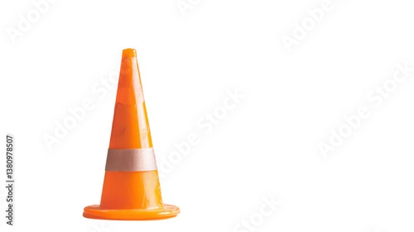 Fototapeta A bright orange traffic cone for road safety and guidance. transparent background
