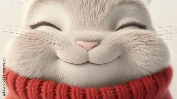 Obraz Closeup smiling fluffy gray bunny in red sweater