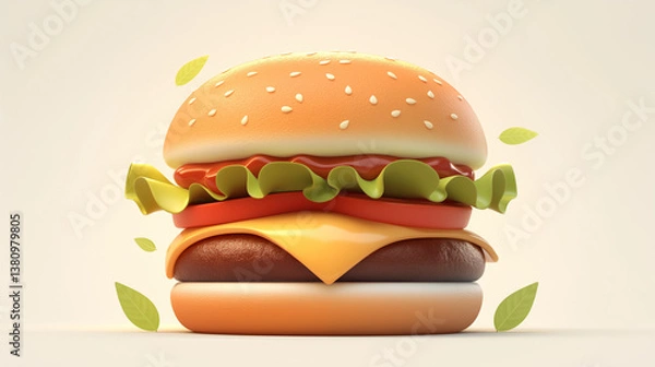 Fototapeta 3D hamburger isolated on light background
