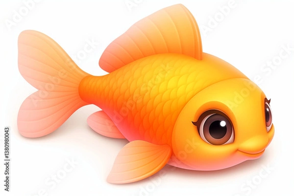 Obraz Cute orange fish isolated on white, illustration for kids
