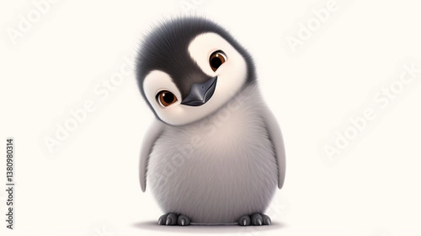 Obraz Cute penguin isolated on plain white background, 3d illustration