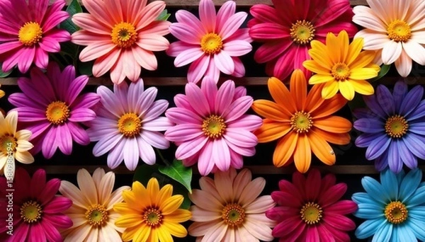 Fototapeta Bold blooms arranged in a repeating square lattice , shape, art, botanical