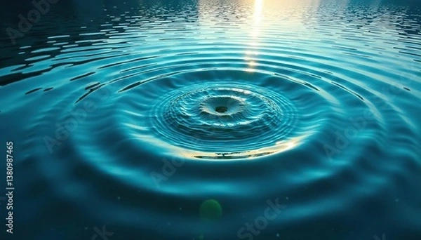 Fototapeta Circular wave pattern from central point, spreading across lake , water, abstract, waves