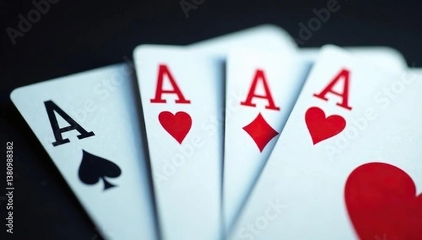 Fototapeta Close-up of four aces, each showing a different suit, forming a square , background, diamonds