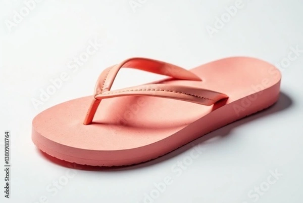Fototapeta Close-up view of a solitary flip-flop against a pure white backdrop , beach, close-up