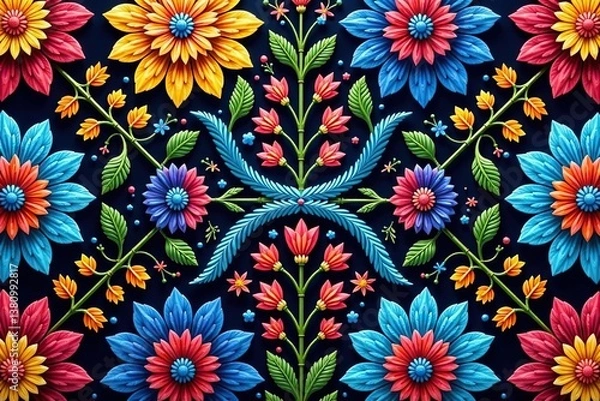 Fototapeta Intricate floral textile design, repeating motif , seamless, digital