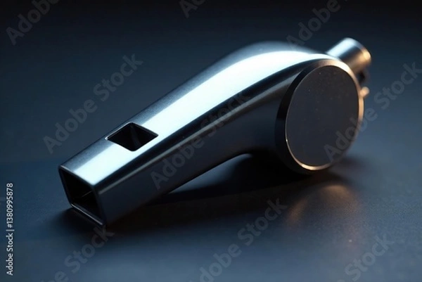 Fototapeta Sleek silver whistle, metallic gleam, sharp detail , object, referee, isolated