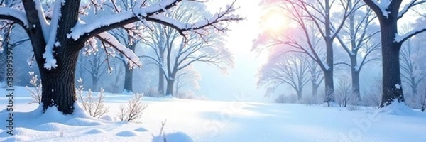 Fototapeta Snowy forest branches isolated on white background, solitude, frost
