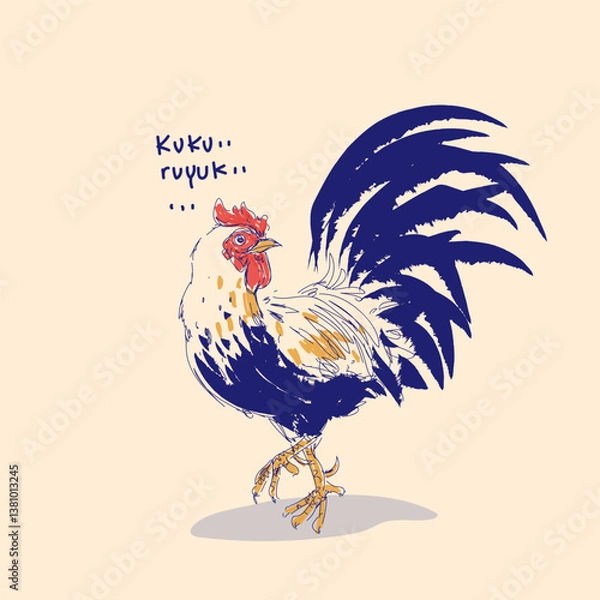 Fototapeta Chickens, hen, rooster sketch on vintage style isolated on background vector illustration.