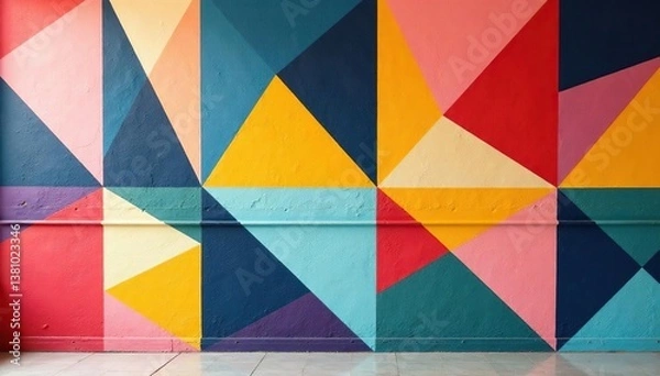 Fototapeta Geometric shapes repeating on a painted wall Muted colors , clean, colors, surface