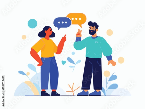 Obraz Colorful Flat of People Chatting with Speech Bubbles on White Background