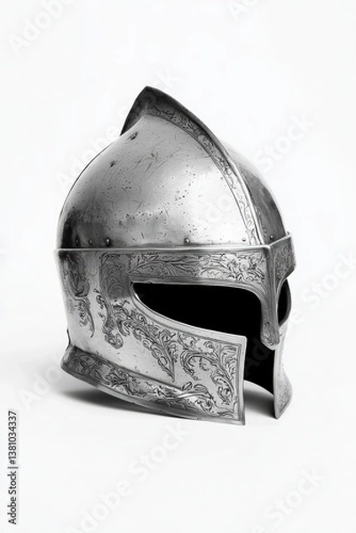 Fototapeta Grayscale Side Profile Shot of an Intricately Designed Medieval Helmet