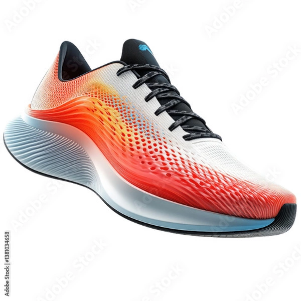 Fototapeta A fiery sunrise-inspired running shoe, ready to conquer the day's miles, boasting a dynamic gradient design and lightweight sole.