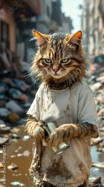 Fototapeta a homeless cat in a dystopian world