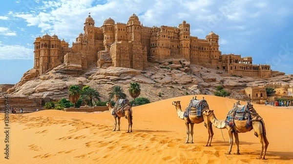 Obraz Majestic Jaisalmer Fort and Camels in the Thar Desert