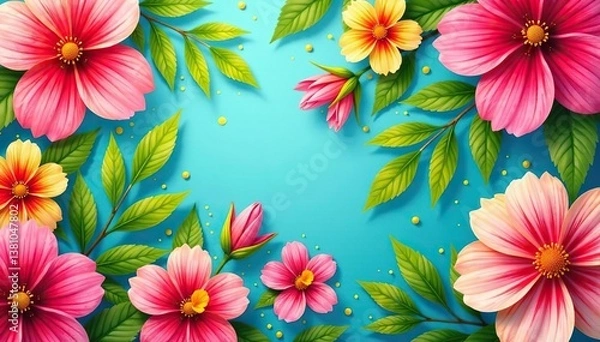 Fototapeta Bold, vibrant floral pattern, ideal for summer event flyers , card, invitation, bloom