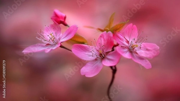 Fototapeta Delicate Pink Cherry Blossom Flowers Blooming in Spring with Soft Pink Background