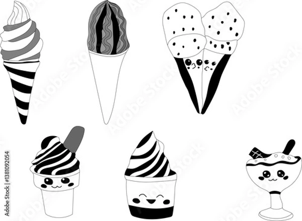 Fototapeta set of ice cream sketches on white background