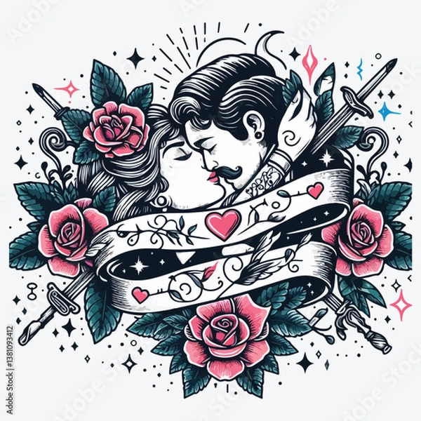 Fototapeta Romantic tattoos stock illustration