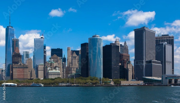 Fototapeta The New York City Manhattan Financial District - view from the Staten Island ferry
