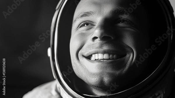 Fototapeta Yuri Gagarin smiling in space suit, celebrating human achievements in space exploration on International Day of Human Space Flight
