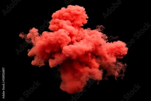 Obraz A vibrant coral cloud bursts forth, a dramatic explosion of color against a stark black background.