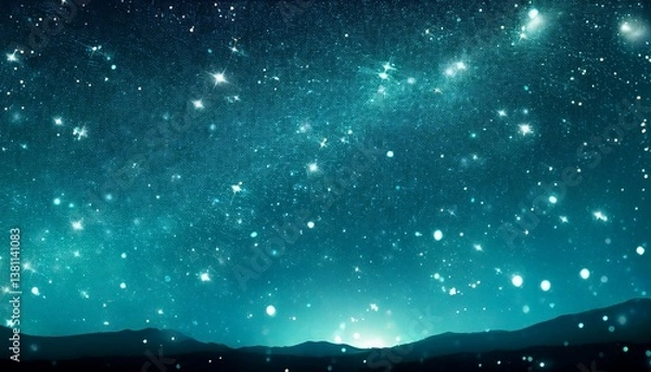 Fototapeta animated turquoise starry night sky background with sparkling particles