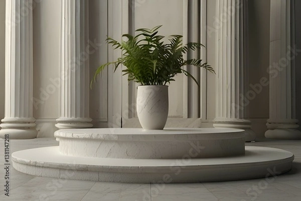 Fototapeta Minimalist plant pots on white tiled countertops showcase a clean, organized design aesthetic Natural textures and simple forms create a serene and calming atmosphere Perfect for modern kitchens