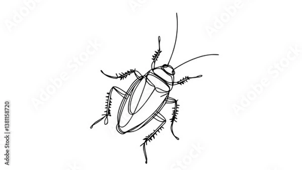Fototapeta minimalist continuous one line drawing illustration of a realistic cockroach