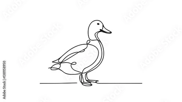 Fototapeta minimalist continuous one line drawing illustration of a realistic duck 