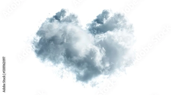 Fototapeta Soft realistic fluffy cloud in heart shape isolated on white background, love symbol