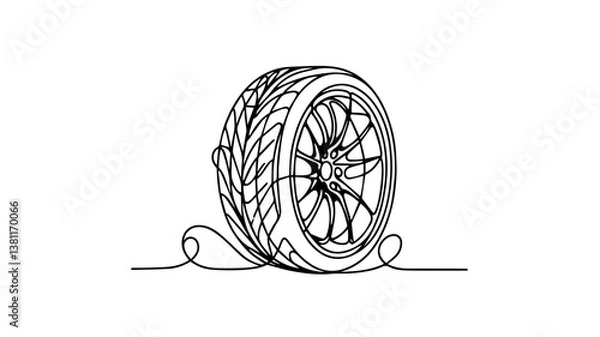 Fototapeta Tire drawing illustration one continuous line