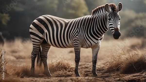 Fototapeta AI GENERATE, A zebra with the nature  life background