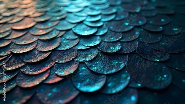 Fototapeta AI GENERATE, Dragon scale texture, detailed with iridescent reflections, purpose for background