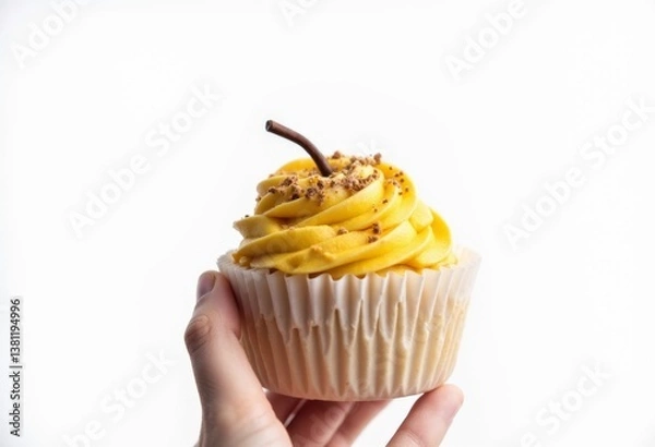 Obraz A hand holding a cupcake with a cherry on top