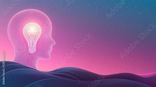 Obraz Mind Minimalist line art of a human head with a light bulb inside representing innovation