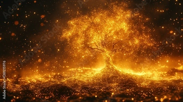Fototapeta Golden Tree of Light: A Magical Fantasy Scene