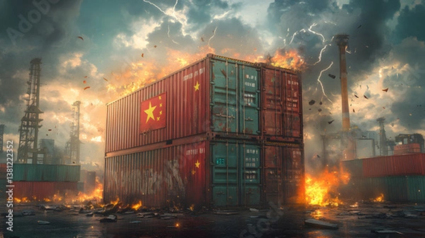Fototapeta The trade conflict between China, Vietnam, and the United States due to tariff increases, symbolizing global trade tensions.
