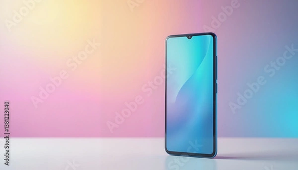 Fototapeta Smartphone mockup showcasing gradient background on light surface, modern design