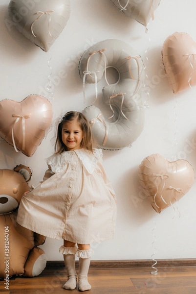 Obraz Child's girl 3rd Birthday Celebration with Balloons