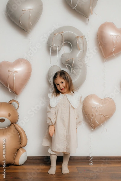 Obraz Child's girl 3rd Birthday Celebration with Balloons
