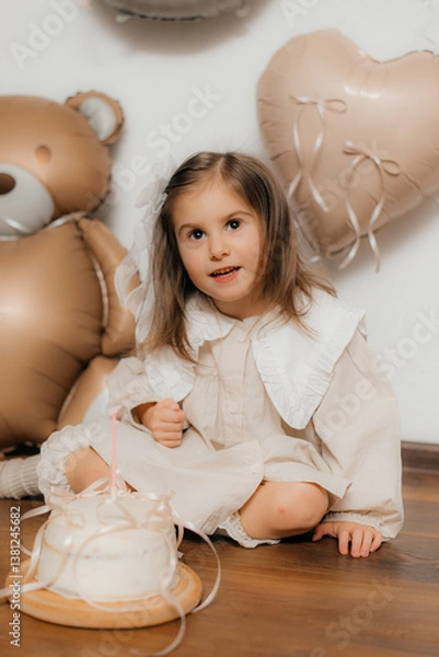 Obraz Child's girl 3rd Birthday Celebration with Balloons