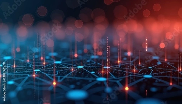 Fototapeta Abstract digital network visualization with glowing nodes  