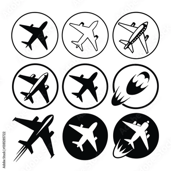 Fototapeta Set of Airplane line icons. Related to transportation, plane, outline, art, silhouette, vector, air and more. Thin linear style icons. Vector illustration.